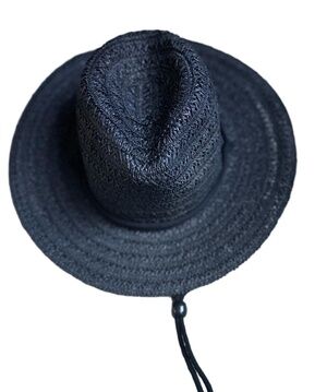 NWT Gap Black Sun Hat Braided Straw Chin Cord S/M 1168